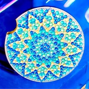 Colorful Car Coaster Hand Crafted & Sealed Diamond Art Cork Backing 2.8” Round